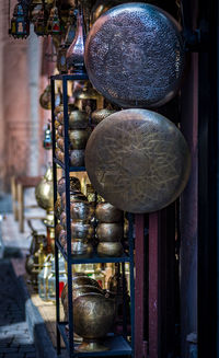 Close-up of lanterns hanging at market stall