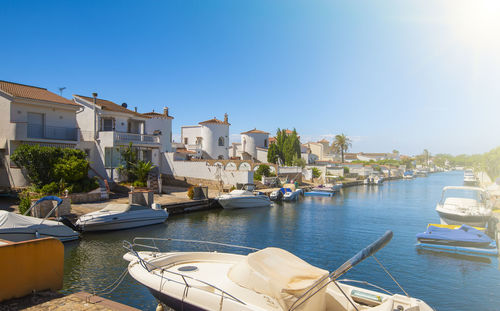 Canal with motor yachts spain, empuriabrava on soft sunlight