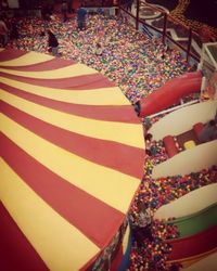 High angle view of multi colored umbrellas