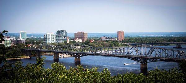 View of cityscape against clear sky