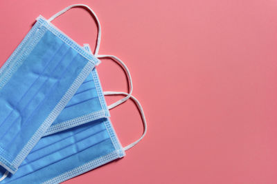 High angle view of blue table against white background