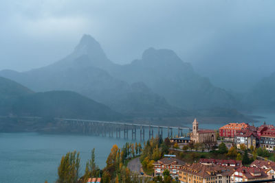 Autumn rainy morning in the town of riaño, spain.