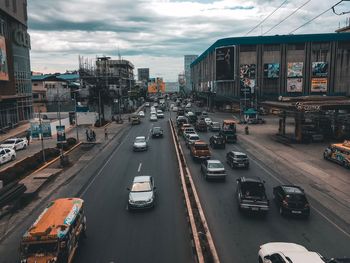 High angle view of traffic on road in city