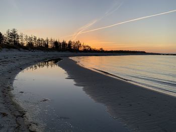 Scenic view of beach against sky during sunset