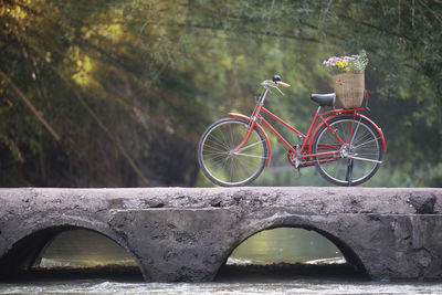 Bicycle wheel on bridge