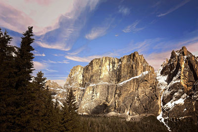 Panoramic view of rocks and trees against sky