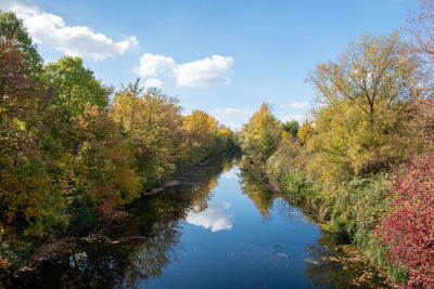 Scenic view of lake against sky during autumn