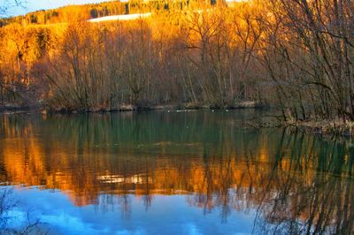 Scenic view of lake against sky during sunset