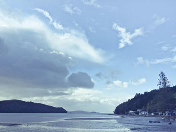 View of calm sea against cloudy sky