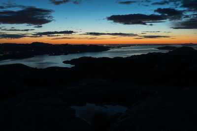 Scenic view of river against sky at sunset