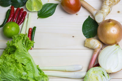 Close-up of fruits and vegetables on table