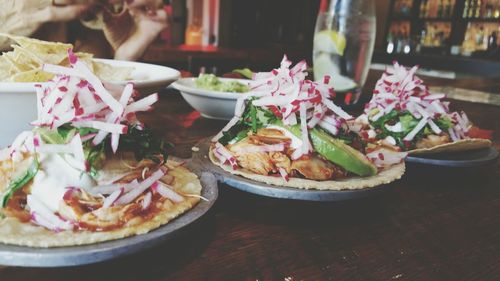 High angle view of taco served on table