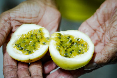 Close-up of hand holding fruit