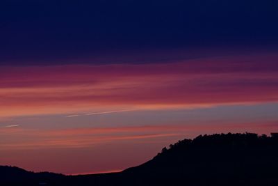 Scenic view of silhouette mountains against sky at sunset