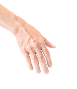 Close-up of hand over white background