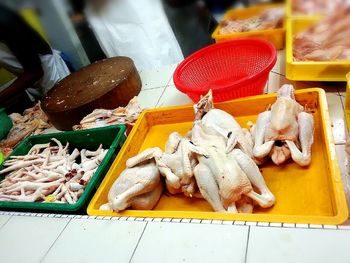 High angle view of meat in tray