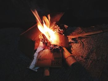 High angle view of bonfire