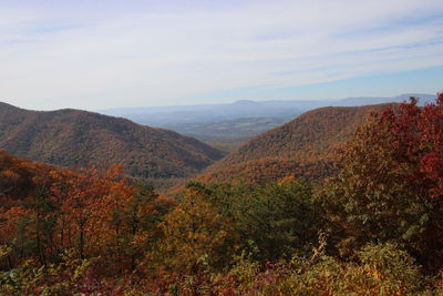 Scenic view of mountains against sky during autumn