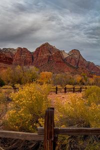 Scenic view of mountains against sky during autumn