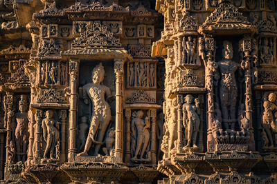 View of sculptures in temple building