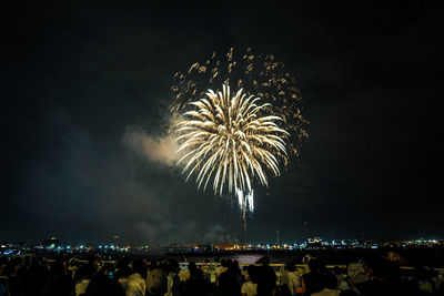 Low angle view of firework display at night