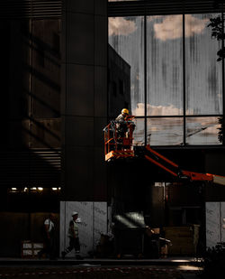 High angle view of man standing in factory