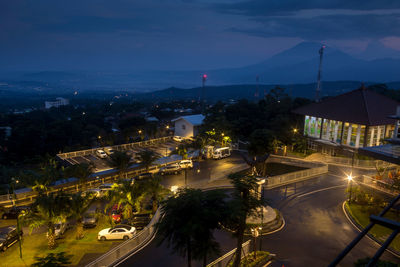 High angle view of illuminated city at night