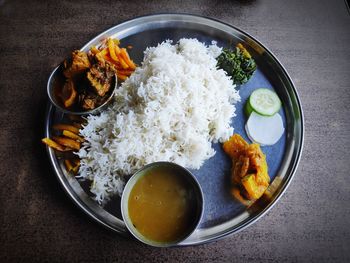 High angle view of food in plate