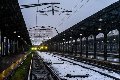 Railroad station platform during winter