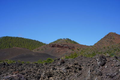 Scenic view of landscape against clear blue sky