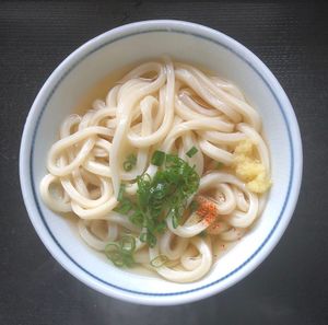 High angle view of noodles in bowl