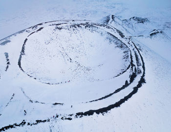 High angle view of snow covered landscape