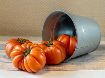 Close-up of pumpkins on table