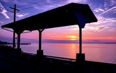 Scenic view of sea against orange sky