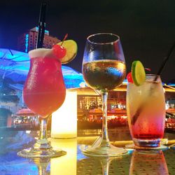 Close-up of beer glass on table at restaurant