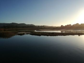 Scenic view of lake against clear sky