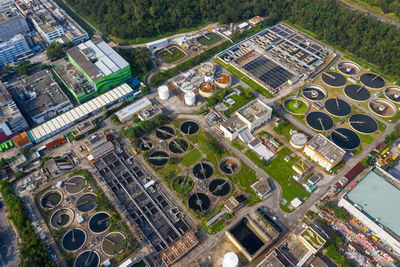 High angle view of buildings in city