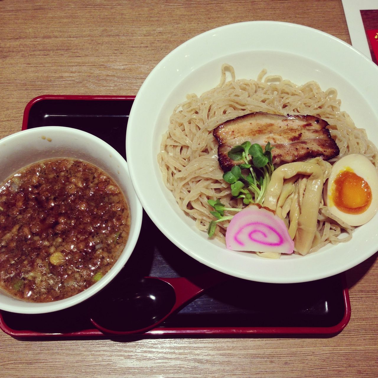 food and drink, freshness, food, indoors, ready-to-eat, bowl, table, still life, plate, meal, healthy eating, serving size, close-up, soup, spoon, high angle view, noodles, meat, sauce, indulgence