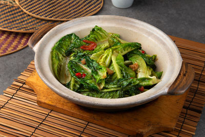 High angle view of meal served in bowl