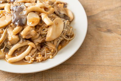 High angle view of food in plate on table