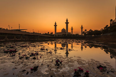 View of temple building against sky during sunset