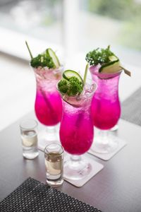 Close-up of cocktail in glass on table