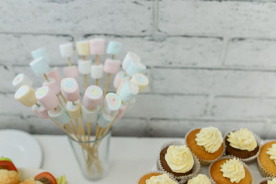 Close-up of cupcakes on table