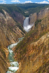 Colorful yellowstone canyon in the sun in yellowstone national park in wyoming