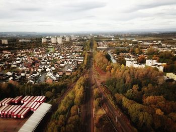 High angle view of townscape against sky