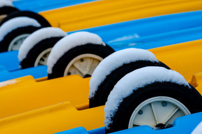 Close-up of snow on wheel