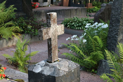 View of cross in cemetery