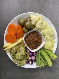 High angle view of fruits in bowl on table