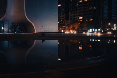 Reflection of illuminated buildings in river at night