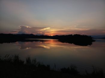 Scenic view of lake against sky during sunset